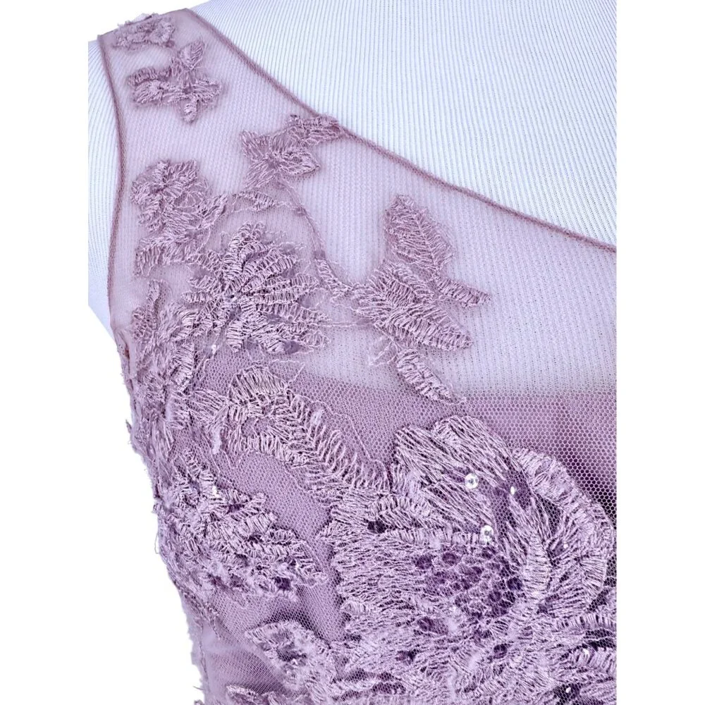 Davids Bridal Lavender One-Shoulder Embroidered Prom Bridesmaid Dress Gown - Picture 6 of 16